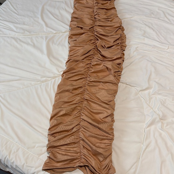 Oh Polly Strapless Midi Dress in Tan - Picture 2 of 4